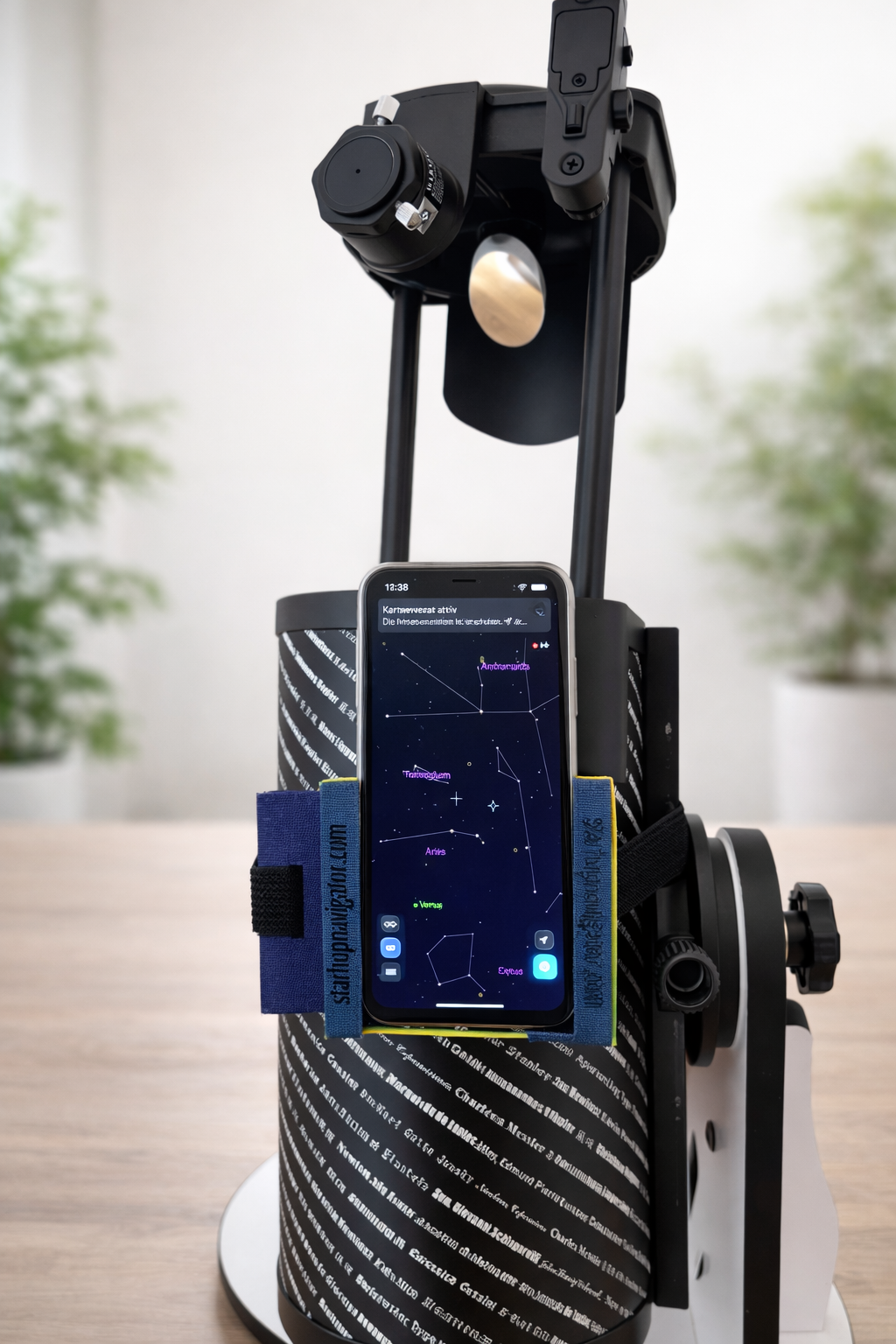 3D-printed mount on tabletop Dobson — full view