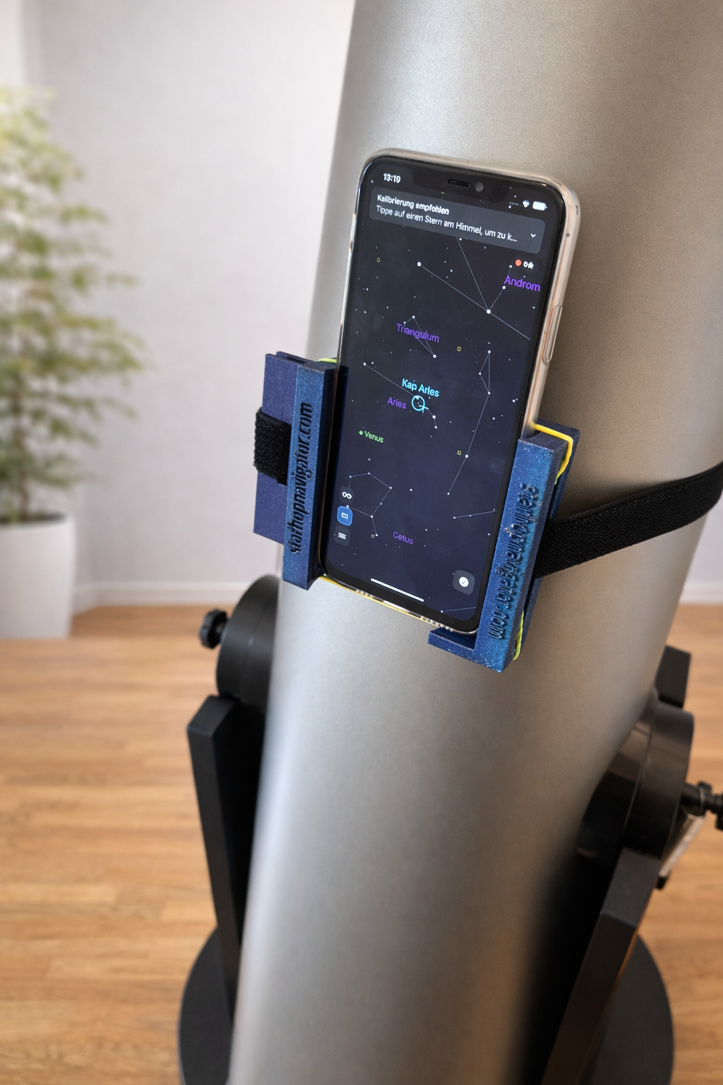 3D-printed mount on larger Newtonian telescope